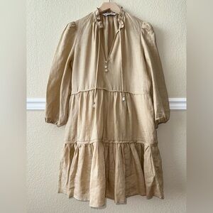 Veronica Beard 100% Linen Hawken Dress Pebble Khaki Size 0